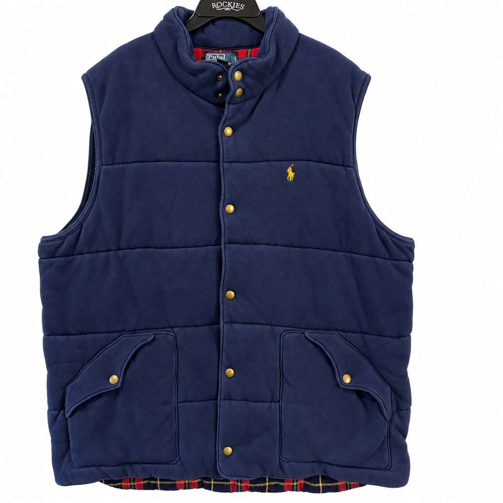 Polo Ralph Lauren Mens 2XLT Tall Navy Blue Cotton Blend Quilted Puffer Vest